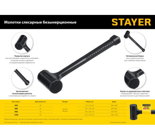 STAYER 40 мм, 900 г, цельнолитой безынерционный слесарный молоток, Professional (2042-900) купить  в Сочи