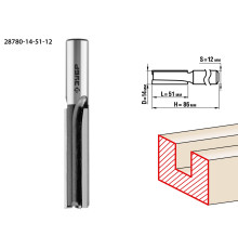 ЗУБР 14 x 51 мм, хвостовик 12 мм, фреза пазовая прямая, Профессионал (28780-14-51-12)