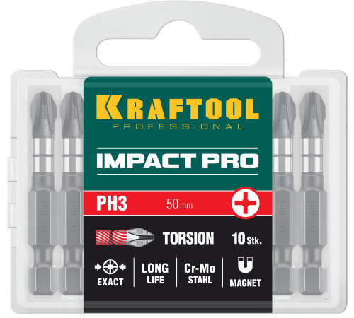 KRAFTOOL Impact PH 3, 50 мм, 10 шт, Ударные биты (26191-3-50-S10) купить  в Сочи