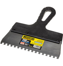 STAYER PROFlat, 200 мм, зуб 6 х 6 мм, пластиковая ручка, зубчатый, нержавеющий фасадный шпатель, Professional (1009-20-06)