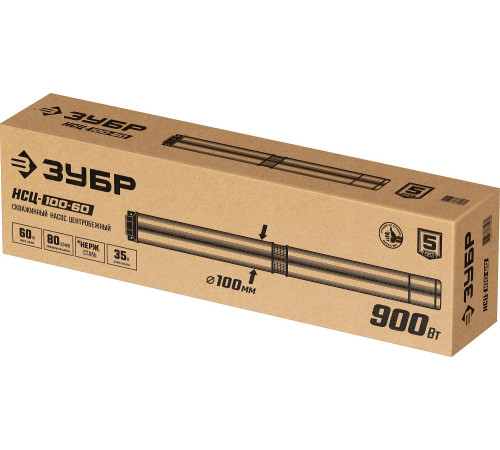 ЗУБР 900 Вт, 60 м напор, скважинный центробежный насос, корпус из нержавеющей стали (НСЦ-100-60) купить  в Сочи