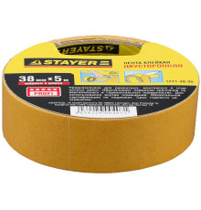 STAYER 38 мм, 5 м, на полипропиленовой основе, двухсторонняя клейкая лента (1221-38-05)