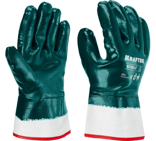 KRAFTOOL HYKRAFT Heavy Duty - особопрочные, L (9), с крагой, нитриловое покрытие, высокая защита от нефтепродуктов, перчатки (11288-L) купить  в Сочи