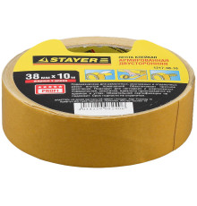 STAYER 38 мм, 10 м, на тканевой основе, двухсторонняя клейкая лента, Professional (1217-38-10)