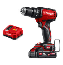 ЗУБР 20 В, 65 Н·м, 1 АКБ LMS (2 А·ч), бесщеточная ударная дрель-шуруповерт (ДБУ-65-21)