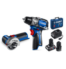 ЗУБР КОМПАКТ #5, набор: дрель-шуруповерт + мини УШМ, BRUSHLESS, 12 В, 45 Н·м, 2 АКБ тип Т7 (4 и 2 А·ч), кейс, Профессионал (DB-121-42AB)