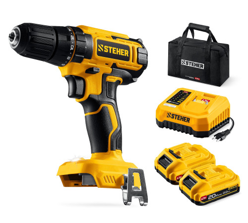 STEHER 20 В, 40 Н·м, 2 АКБ LMS (2 А·ч), дрель-шуруповерт, сумка (CD-40-22) купить в Сочи STEHER 20 В, 40 Н·м, 2 АКБ LMS (2 А·ч), дрель-шуруповерт, сумка (CD-40-22) купить в Сочи