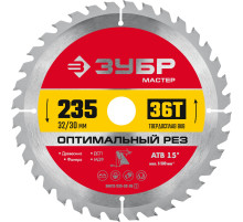 ЗУБР Оптимальный рез, 235 x 32/30 мм, 36T, пильный диск по дереву (36912-235-32-36)