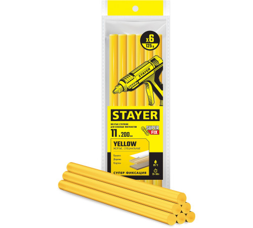 STAYER Yellow, жёлтые, 11 х 200 мм, 6 шт, клеевые стержни, Professional (2-06821-Y-S06) купить  в Сочи
