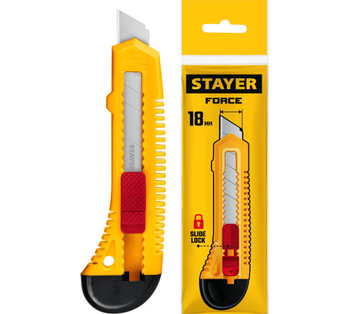 STAYER FORCE, 18 мм, нож упрочненный из АБС пластика со сдвижным фиксатором (0911) купить  в Сочи