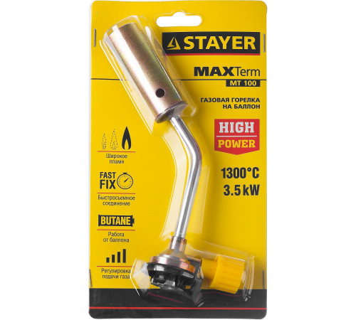 STAYER MaxTerm MT 100, 1300°C, увеличенный выход пламени, газовая горелка на баллон с цанговым соединением (55588) купить  в Сочи