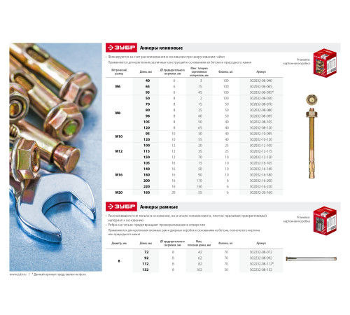 ЗУБР М6 х 65 мм, 100 шт, клиновой анкер (302032-06-065) купить  в Сочи