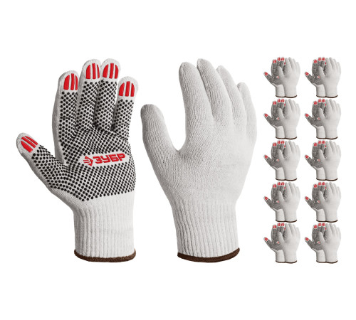 ЗУБР ОПТИМА, XL (10), х/б перчатки с ПВХ покрытием (точка), 10 класс, 10 пар (11440-XL10) купить  в Сочи