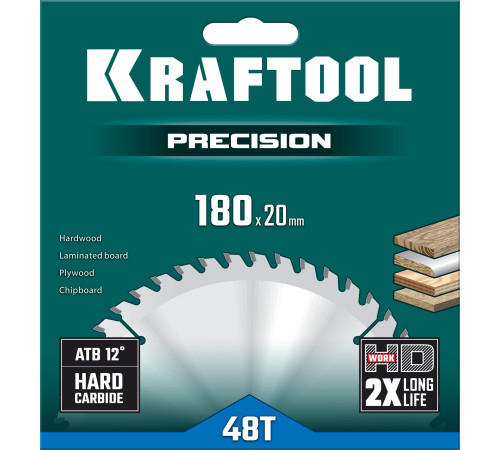 KRAFTOOL Precision, 180 х 20 мм, 48Т, пильный диск по дереву (36952-180-20) купить  в Сочи