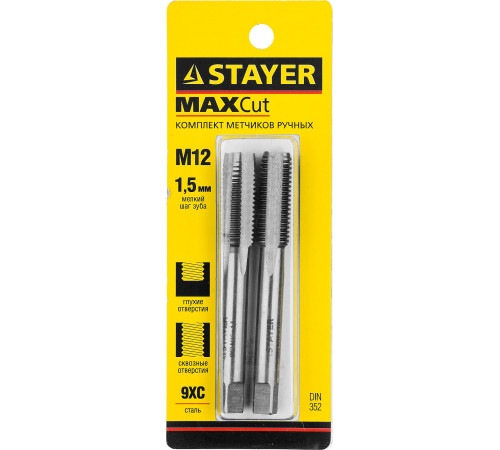 STAYER M12 х 1.5, 2 шт, комплект метчиков (28025-12-1.5-H2) купить  в Сочи