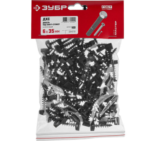 ЗУБР ДХС, 6 x 35 мм, нейлон, 100 шт, дюбель под хомут-стяжку (30910-06) купить  в Сочи