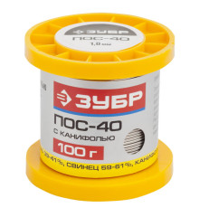 ЗУБР ПОС 40, 1 мм, 100 г, трубка с канифолью, припой (55451-100-10C)