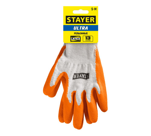 STAYER ULTRA, S-M, х/б перчатки с рельефным латексным покрытием, противоскользящие (11403-S) купить  в Сочи