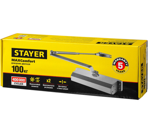 STAYER MAXComfort, до 100 кг, белый серебро, дверной доводчик (37916-100) купить  в Сочи