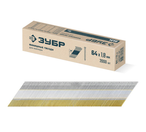 ЗУБР DA34 64 х 1.8 мм, финишные гвозди, калибр 15GA, 2000 шт (305397-64) купить  в Сочи