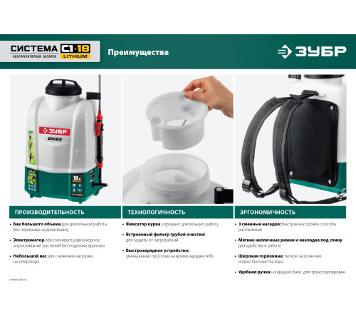 ЗУБР 15 л, 1 АКБ 4 А·ч, аккумуляторный опрыскиватель (ОПЛ-15-41) купить  в Сочи