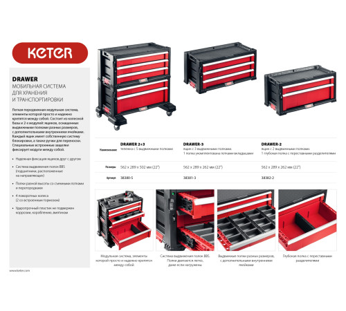 KETER DRAWER-3, 562 х 289 х 262 мм, (22″), ящик с 3 выдвижными полками (38381-3) купить в Сочи KETER DRAWER-3, 562 х 289 х 262 мм, (22″), ящик с 3 выдвижными полками (38381-3) купить в Сочи