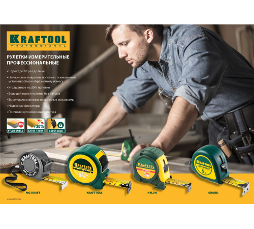 KRAFTOOL Grand, 10 м х 25 мм, рулетка (34022-10-25) купить  в Сочи