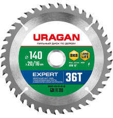 URAGAN Expert, 140 х 20/16 мм, 36Т, пильный диск по дереву (36802-140-20-36)