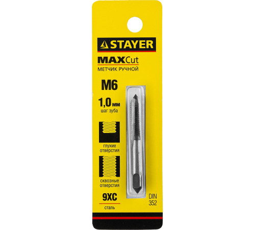 STAYER M6 х 1, одинарный метчик для сквозных и глухих отверстий (28021-06-1.0) купить  в Сочи