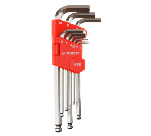 ЗУБР 9 шт, с шариком, набор длинных имбусовых ключей (27461-2) купить  в Сочи