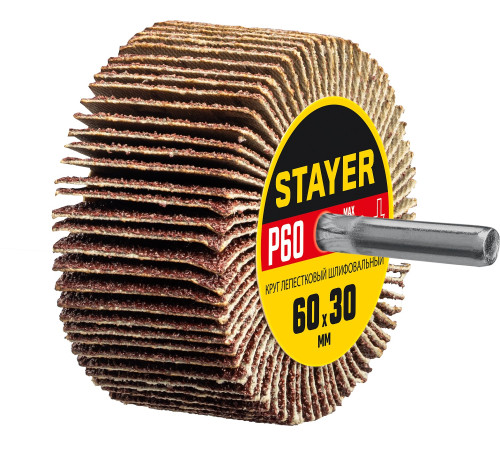 STAYER d 60 x 30 мм, P60, на шпильке d 6 мм, круг шлифовальный лепестковый (36608-060) купить  в Сочи