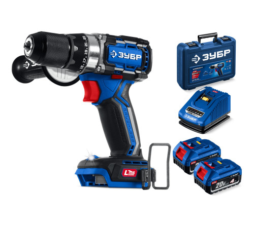 ЗУБР 20 В, 70 Н·м, 2 АКБ LMS (4 А·ч), бесщеточная дрель-шуруповерт, кейс, ПРОФЕССИОНАЛ (DB-70-42) купить  в Сочи