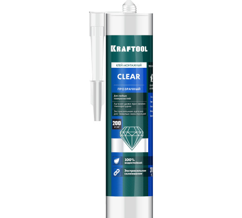 KRAFTOOL CLEAR, 310мл, прозрачный, суперсильный монтажный клей (41342) купить в Сочи KRAFTOOL CLEAR, 310мл, прозрачный, суперсильный монтажный клей (41342) купить в Сочи