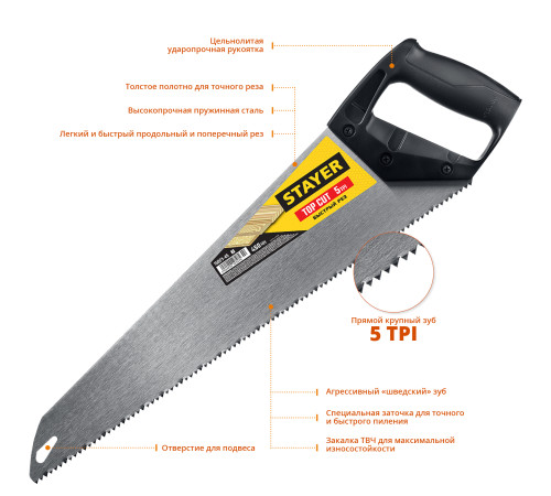 STAYER TopCut, 450 мм, ударопрочная ножовка (15061-45) купить  в Сочи