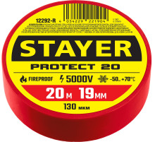 STAYER PROTECT-20, 19 мм х 20 м, 5 000 В, красная, изолента ПВХ, Professional (12292-R)