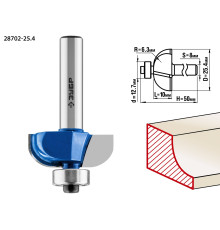 ЗУБР 25.4 x 10 мм, радиус 6.3 мм, фреза кромочная калевочная №2, Профессионал (28702-25.4)