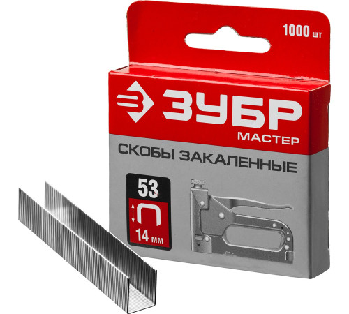 ЗУБР тип 53 (A/10/JT21) 14 мм, 1000 шт, калибр 23GA, скобы для степлера (31625-14) купить  в Сочи