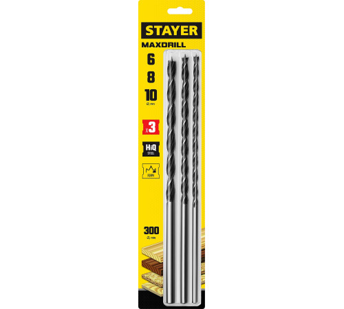 STAYER Maxdrill, 3 шт: 6-8-10 х 300 мм, набор сверл спиральных по дереву (2943-300-H3) купить  в Сочи