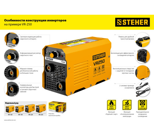 STEHER ММА, 250 А, сварочный аппарат инверторный, макс. электрод Ø 5.0 мм (VR-250) купить в Сочи STEHER ММА, 250 А, сварочный аппарат инверторный, макс. электрод Ø 5.0 мм (VR-250) купить в Сочи