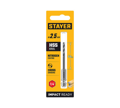 STAYER НЕХ-1/4″, d 2.5 х 79 мм, сверло по металлу для винтовёртов и шуруповертов IMPACT READY (29603-2.5) купить в Сочи STAYER НЕХ-1/4″, d 2.5 х 79 мм, сверло по металлу для винтовёртов и шуруповертов IMPACT READY (29603-2.5) купить в Сочи