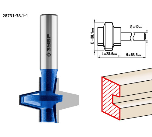 ЗУБР 38.1 x 28.6 мм, хвостовик 12 мм, фреза пазо-шиповая наборная, Профессионал (28731-38.1-1) купить  в Сочи