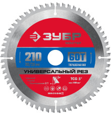 ЗУБР Универсальный рез, 210 x 30/20 мм, 60Т, пильный диск по алюминию (36916-210-30-60)
