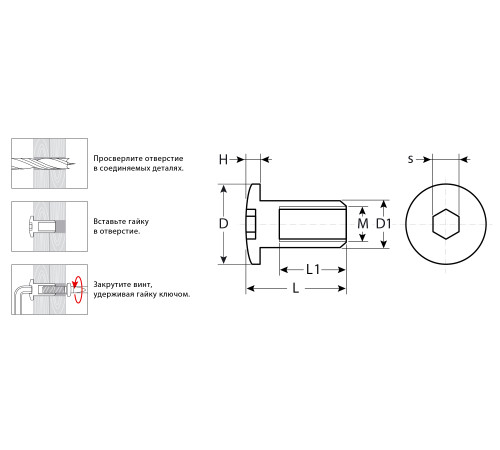 ЗУБР M6 x 12 мм, шест. 4 мм, цинк, 5 кг, гайка Эриксона с полукруглой головкой, Профессионал (303760-4) купить  в Сочи