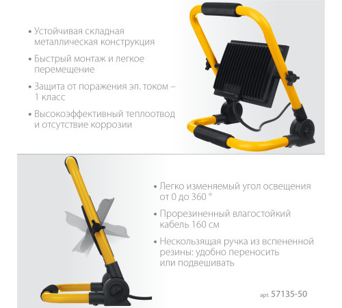 STAYER LED-MAX, 50 Вт, 6500K, IP 65, переносной светодиодный прожектор (57135-50) купить  в Сочи