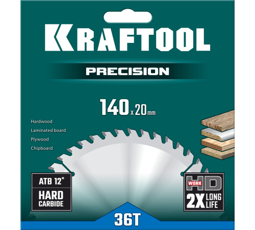 KRAFTOOL Precision, 140 х 20 мм, 36Т, пильный диск по дереву (36952-140-20) купить  в Сочи