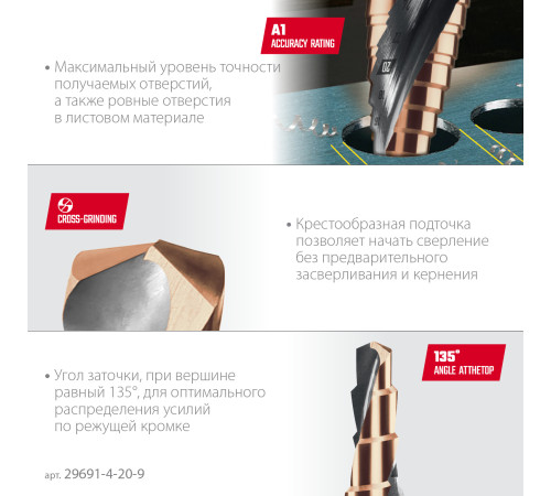 KRAFTOOL COBALT 4-20мм, 9 ступеней, азотирование, винтовая спираль, сверло ступенчатое(29691-4-20-9) купить в Сочи KRAFTOOL COBALT 4-20мм, 9 ступеней, азотирование, винтовая спираль, сверло ступенчатое(29691-4-20-9) купить в Сочи