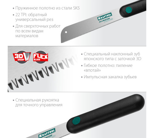 KRAFTOOL Alligator Japan 22, 185 мм, ножовка по дереву (1-15194-18-22) купить  в Сочи