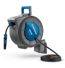 GRINDA HRA-20, шланг 20м x 1/2″, на поворотном кронштейне настенная, поливочный набор 4 предмета, катушка автоматическая со шлангом ProLine (428470)