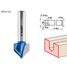 ЗУБР 15.8 x 16 мм, угол 90° мм, фреза пазовая галтельная V-образная, Профессионал (28752-15.8)