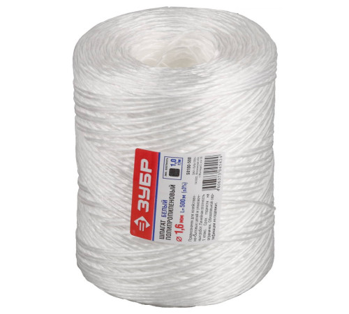 ЗУБР d 1.6 мм, 500 м, 1600 текс, 32 кгс, белый, полипропиленовый шпагат (50100-500) купить  в Сочи